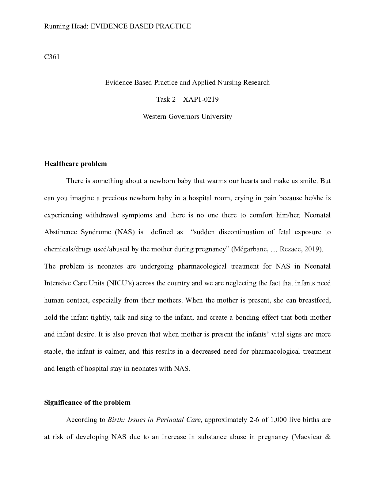 Preview image of C361_Task_2.docx    C361  Evidence Based Practice and Applied Nursing Research  Task 2 “ X document